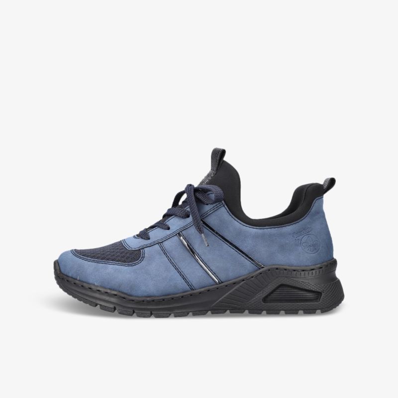 Blauer Sneaker mit sportlichem Design und bequemer Sohle für vielseitigen Stil und Komfort.