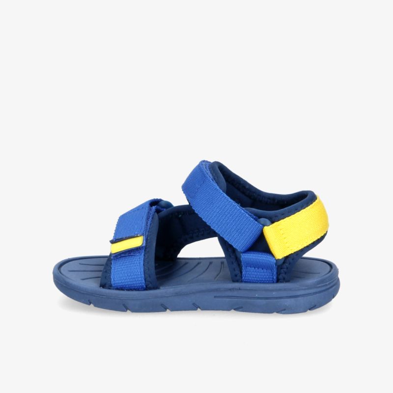 Blaue Sandalen mit gelben Akzenten und verstellbaren Riemen für komfortable und stilvolle Passform