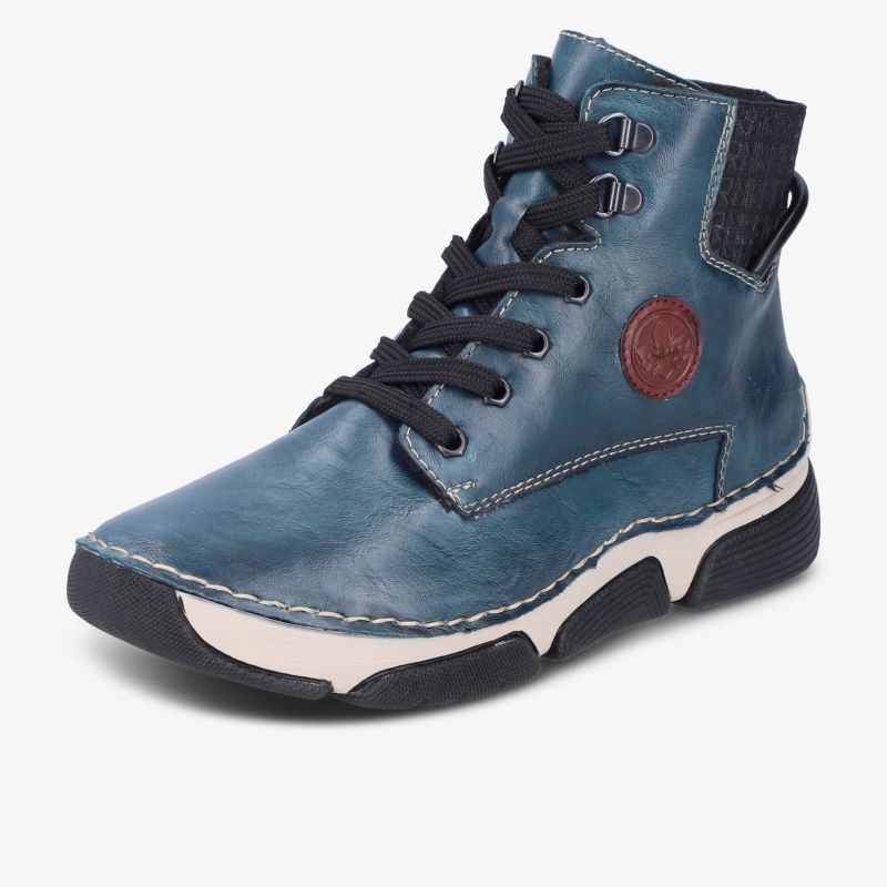Blauer Leder Schnürstiefel mit sportlicher Profilsohle, hoher Tragekomfort und robustem Design