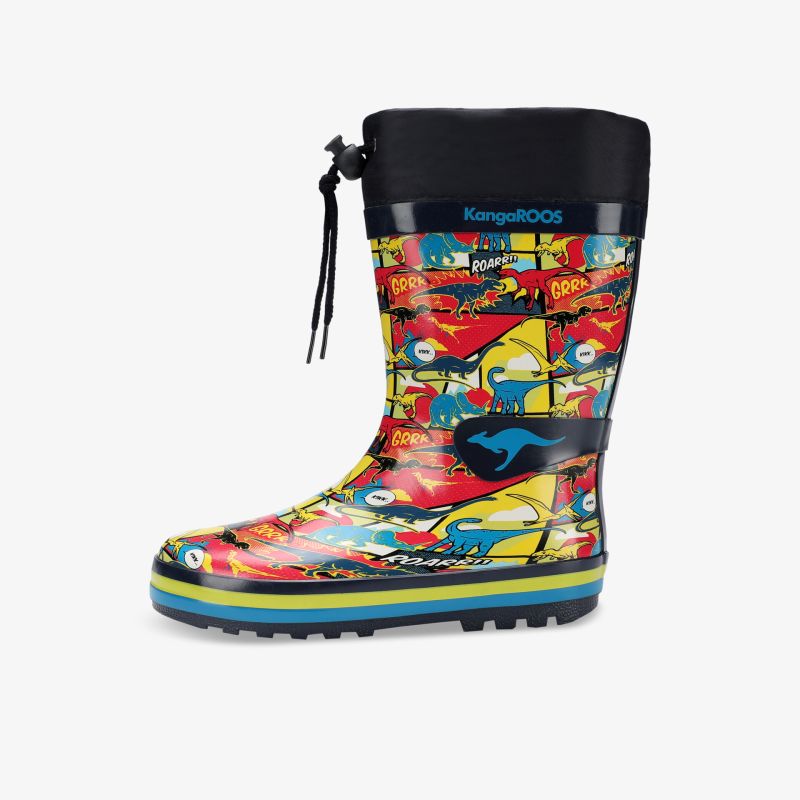 Lebhafter, bunter Regenstiefel mit Comic-Design, ideal für regnerische Tage und maximalen Tragekomfort.