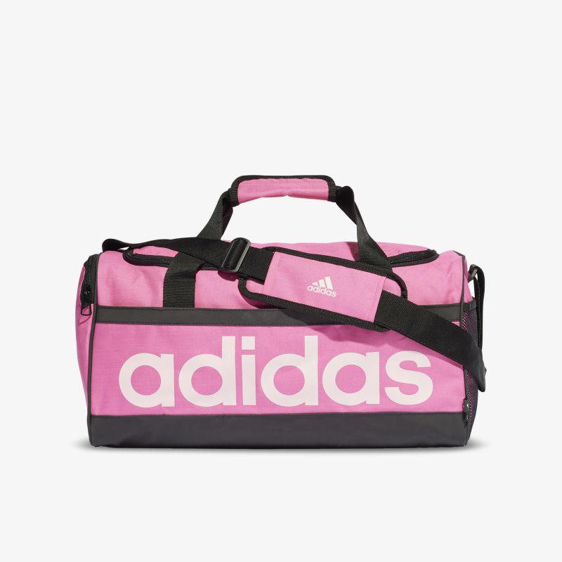 Geräumige pinke Adidas-Sporttasche mit robustem Schulterriemen und großem Logo. Perfekt für Fitness und Reisen.