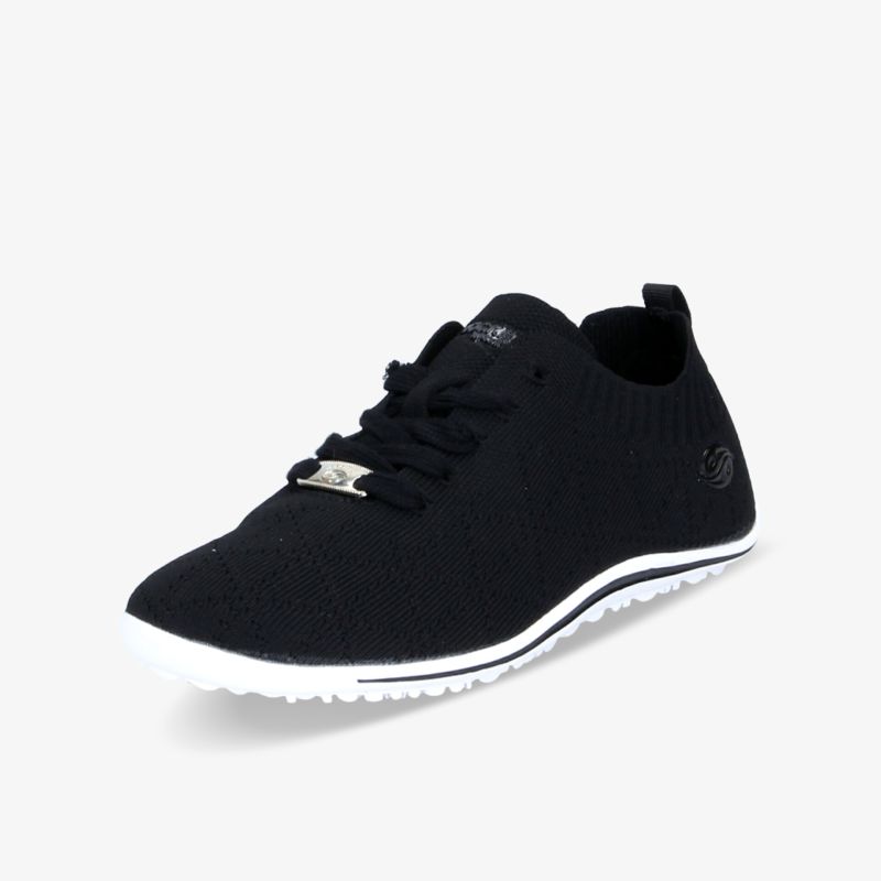 Schwarzer Sneaker mit atmungsaktivem Material und weißer Sohle. Sportlich und komfortabel im Design.