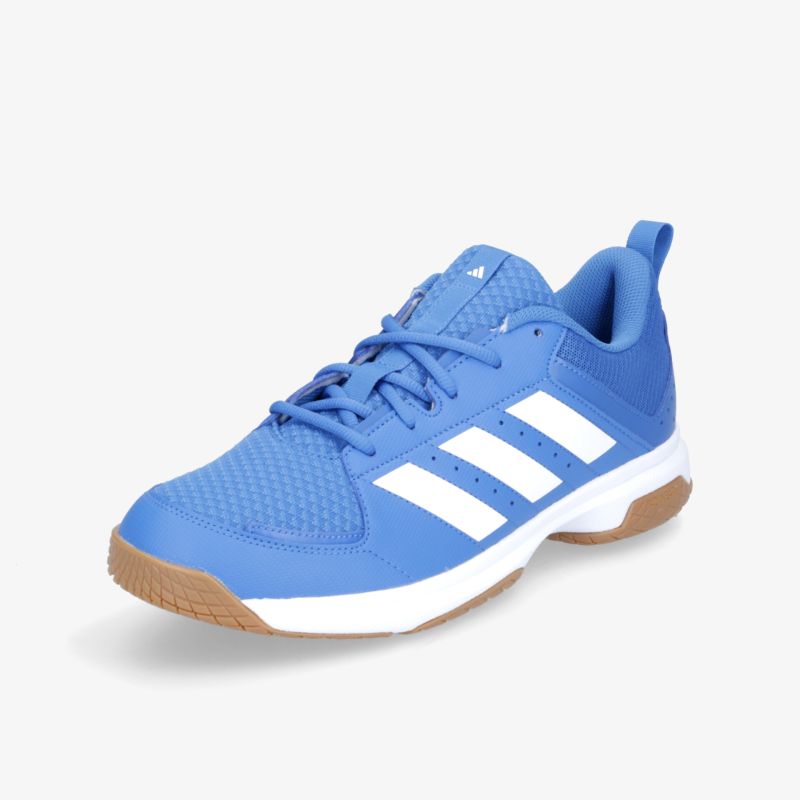 Sportlicher blauer Sneaker mit weißem Streifen-Design und rutschfester Sohle, ideal für aktiven Lebensstil.