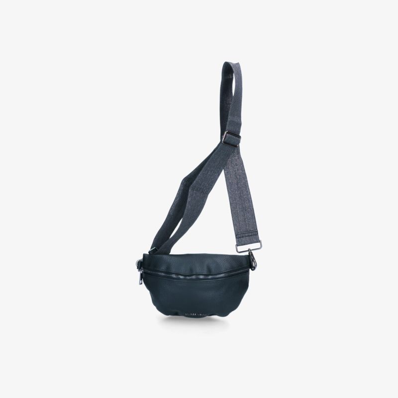Schwarze moderne Gürteltasche mit verstellbarem Schulterriemen und wasserabweisendem Material, leicht und praktisch