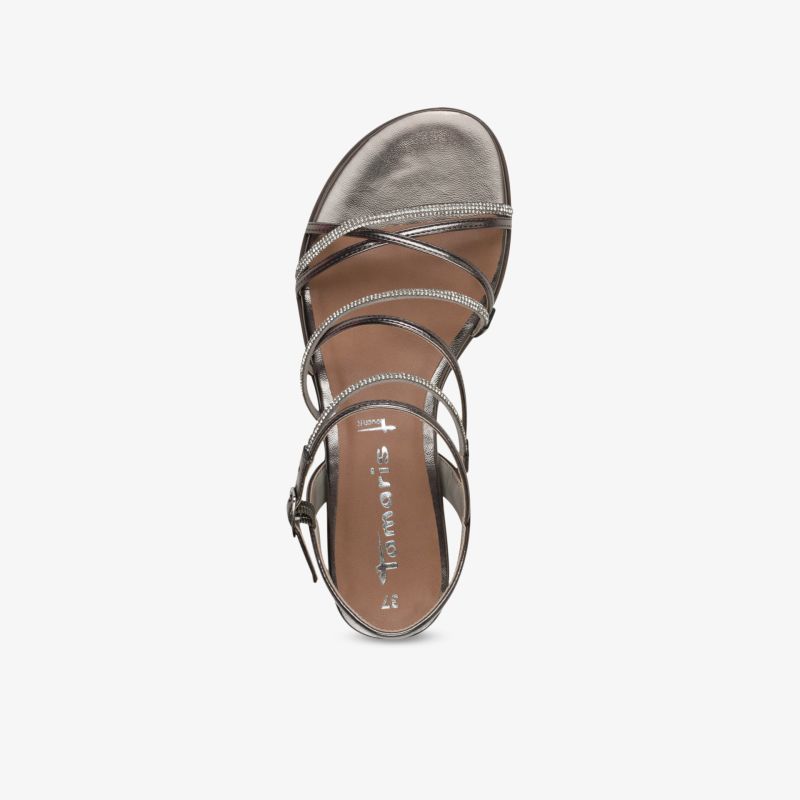 Metallisch glänzende Sandale mit zarten Riemchen und bequemer Passform, ideal für stilvolle Sommerlooks