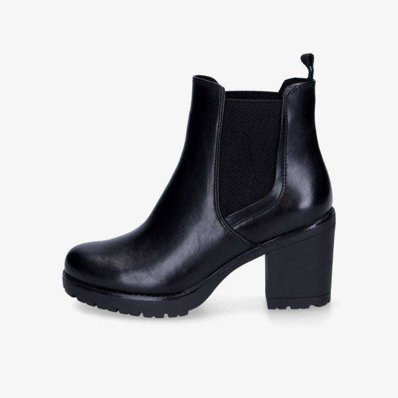 Eleganter schwarzer Stiefel mit Blockabsatz und elastischen Seiteneinsätzen für Komfort und Stil