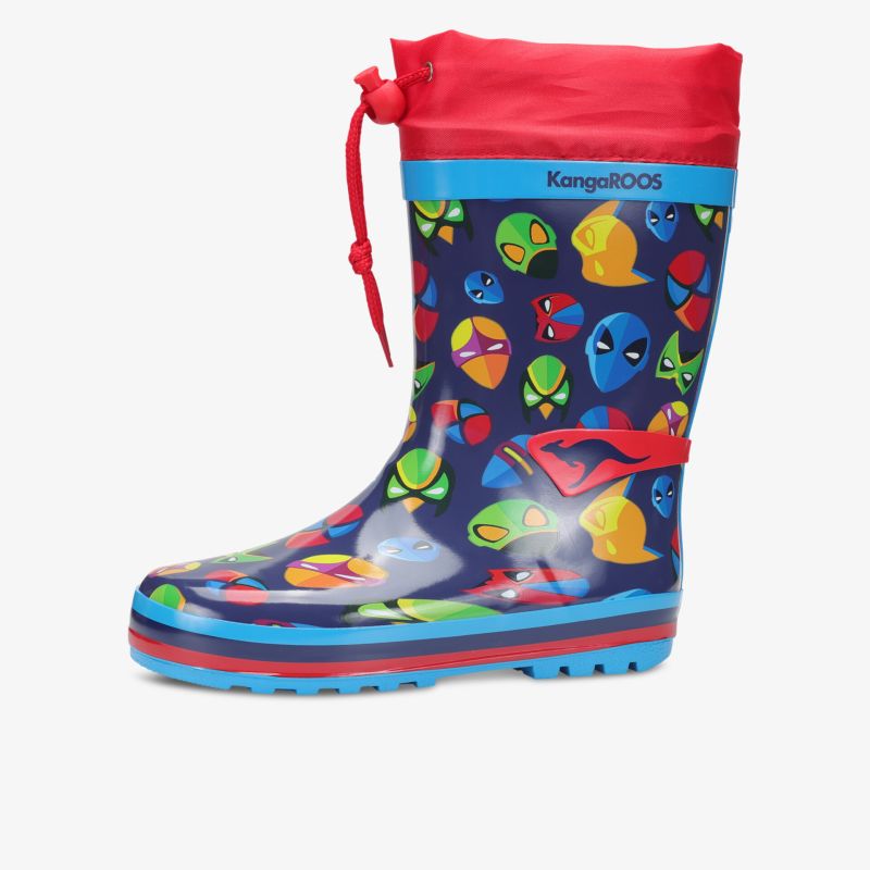 Bunter Kinder Gummistiefel mit fantasievollem Muster und rotem Schaft, wasserdicht und langlebig