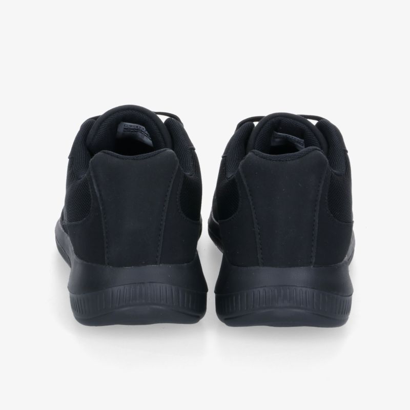 Schwarze Sneaker von hinten, bequeme Passform und strapazierfähiges Design für jeden Tag.