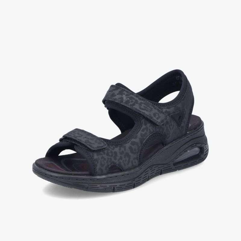 Schwarze, sportliche Sandale mit verstellbaren Klettverschlüssen und rutschfester, komfortabler Sohle