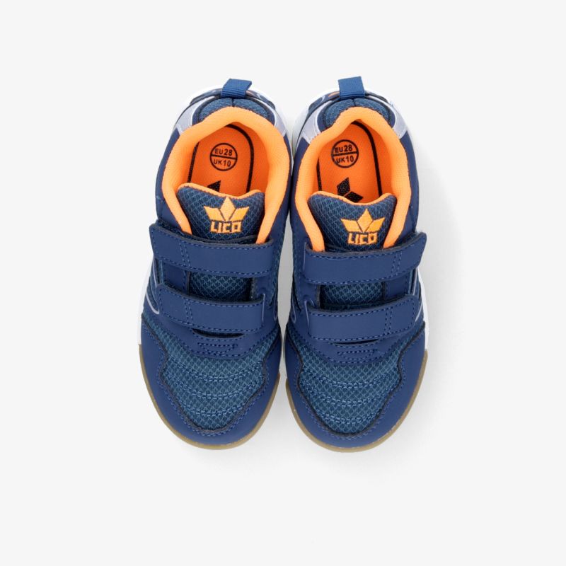 Blaue Sportschuhe mit orangefarbenem Innenfutter, atmungsaktiv und komfortabel, mit praktischen Klettverschlüssen