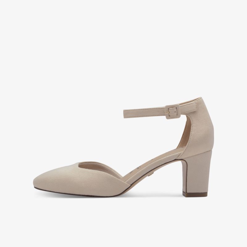 Beiger Pumps mit mittelhohem Absatz und schnallenverschluss, elegantes Design für Komfort und stilvollen Auftritt