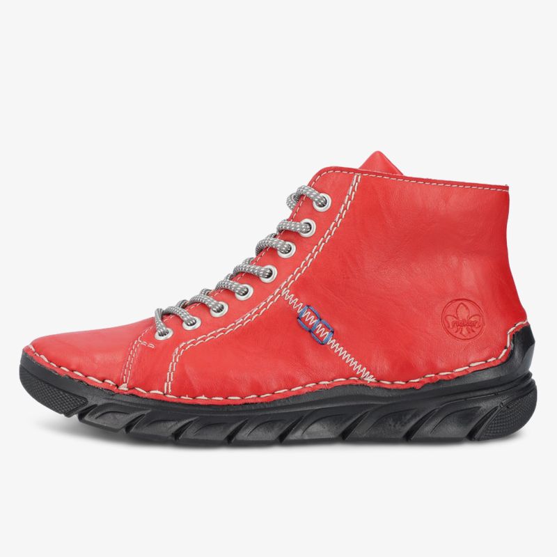 Rote Freizeitschuhe aus hochwertigem Leder mit bequemer, flexibler Profilsohle und dekorativen Nähten