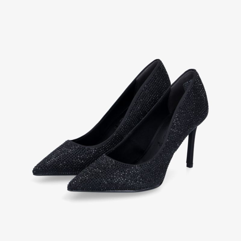 Elegante glänzende schwarze High Heels mit schlankem Absatz, ideal für stilvolle Anlässe.