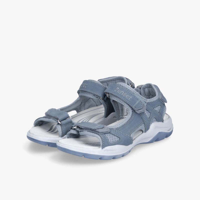 Sportliche blaue und graue Sandalen mit verstellbaren Klettverschlüssen und bequemer gepolsterter Innensohle
