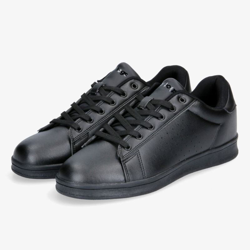 Elegante schwarze Sneaker in Lederoptik mit Schnürung, ideal für jeden Anlass, bieten Komfort und Stil.