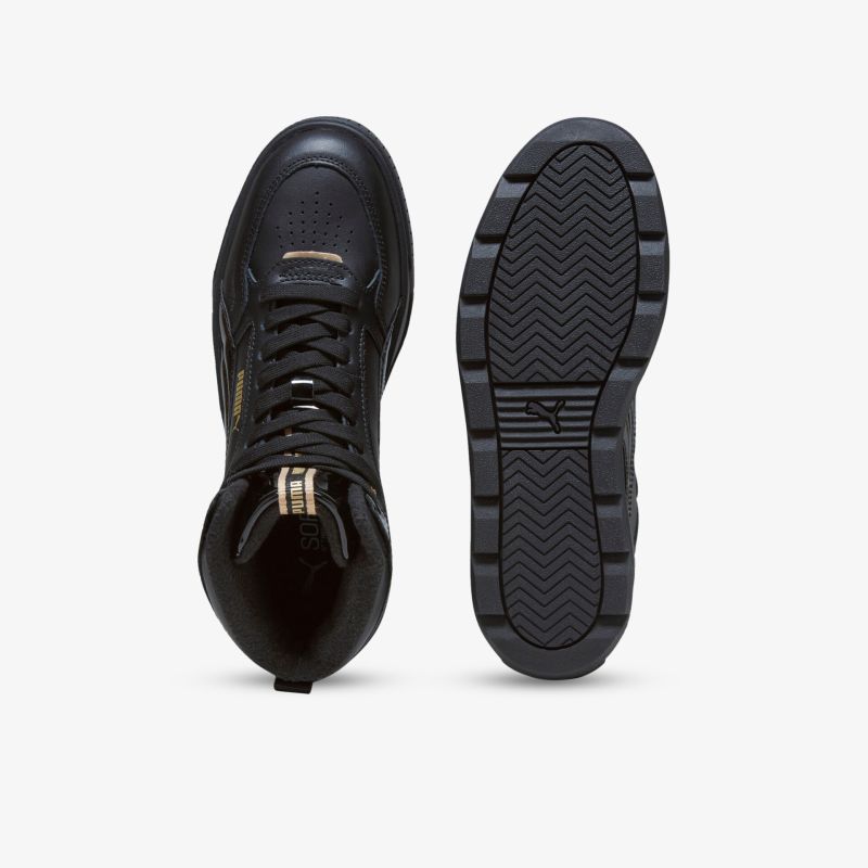 Eleganter schwarzer Ledersneaker mit robuster Sohle für rutschfesten Halt und hohen Tragekomfort.
