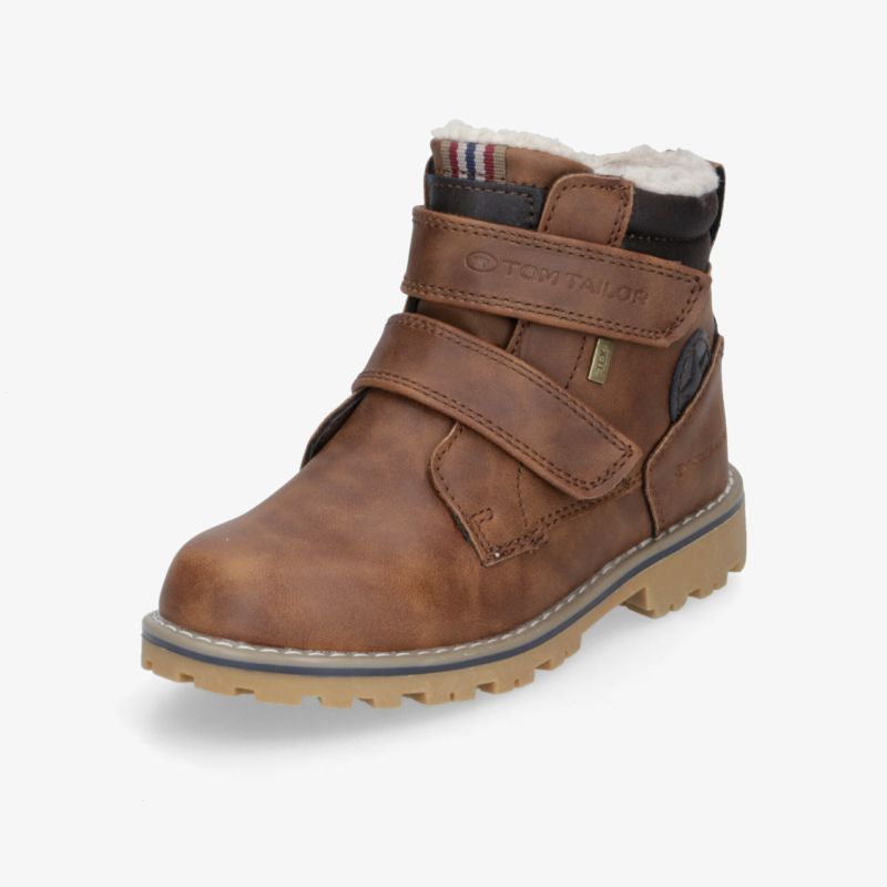 Brauner robuster Winterstiefel mit warmem Futter und zwei Klettverschlüssen für sicheren Halt