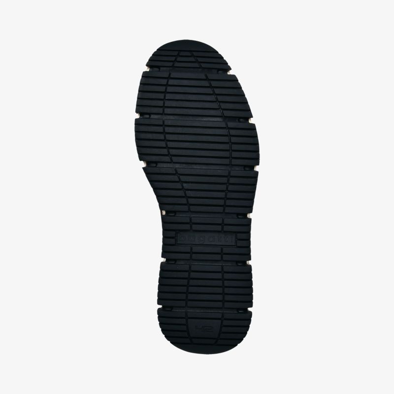 Robuste schwarze Schuhsohle mit tiefem Profil für optimalen Grip, Stabilität und hohen Tragekomfort
