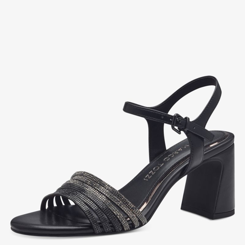 Eleganter Sandalenschuh mit verstellbarem Riemen und stabilem, bequemem Blockabsatz in schwarzem Design
