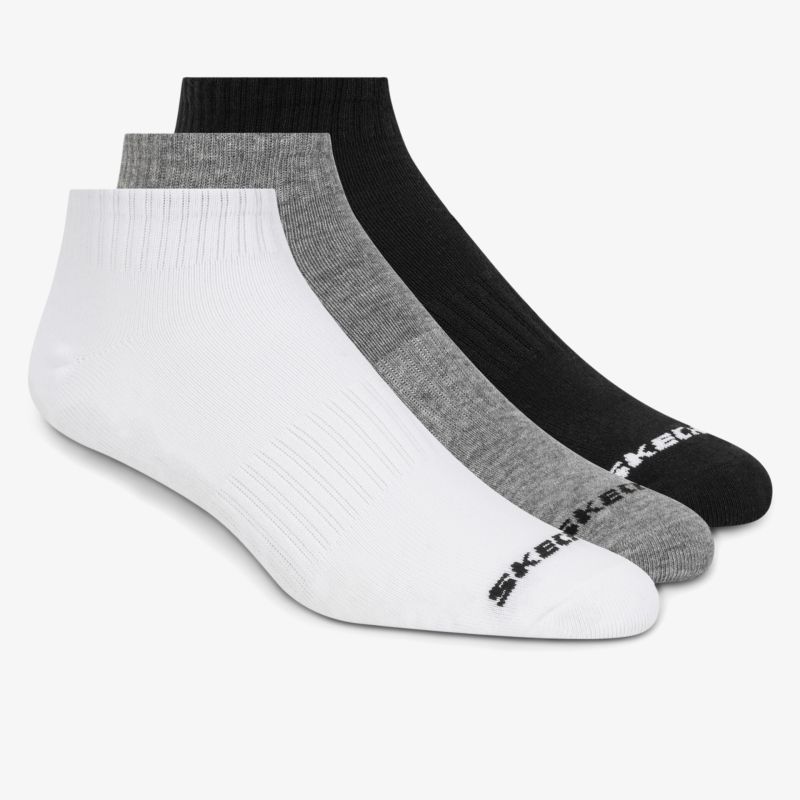 Set aus drei atmungsaktiven, komfortablen Sneakersocken in Weiß, Grau und Schwarz für den Alltag