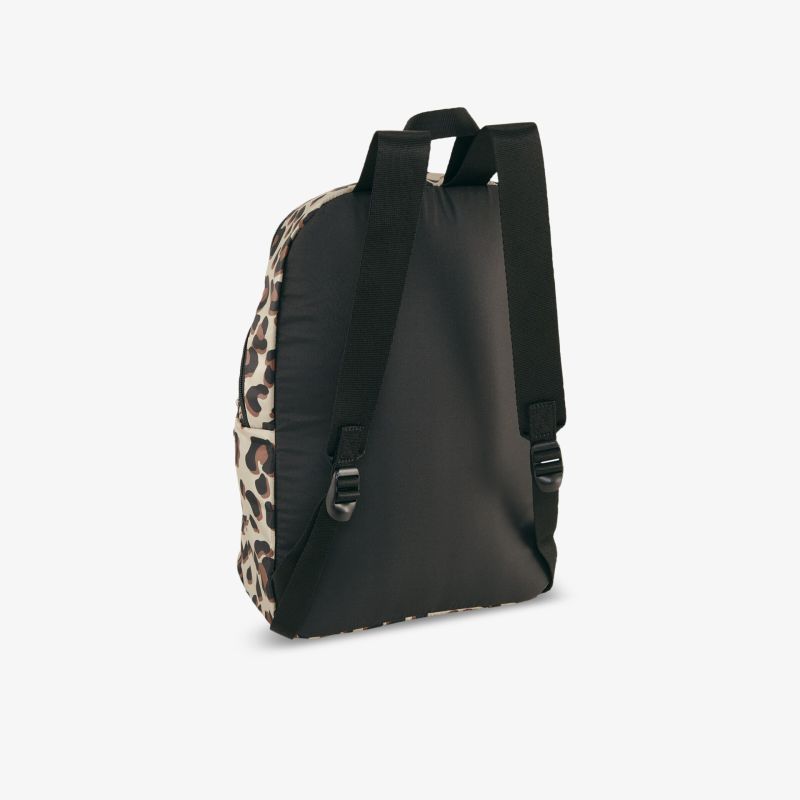 Moderner Rucksack mit Leopardmuster, strapazierfähig und mit gepolsterten Schultergurten, seitliche Ansicht