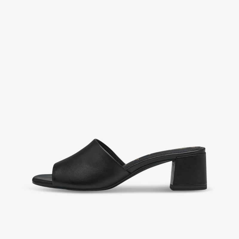 Eleganter schwarzer Schuh mit mittelhohem Absatz und offenem Vorderteil für bequemen und vielseitigen Tragekomfort