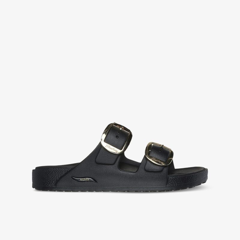 Bequeme schwarze Sandale mit zwei verstellbaren Schnallen und rutschfester Sohle für Alltag und Freizeit