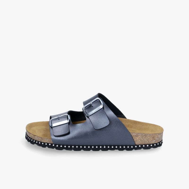 Stylish black sandals with adjustable straps and cushioned cork sole for ultimate comfort and durability.