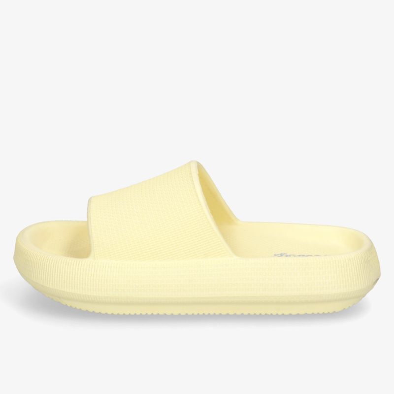 Komfortable gelbe Badelatsche mit weicher Sohle und einfachem Slip-On Design für entspannten Tragekomfort