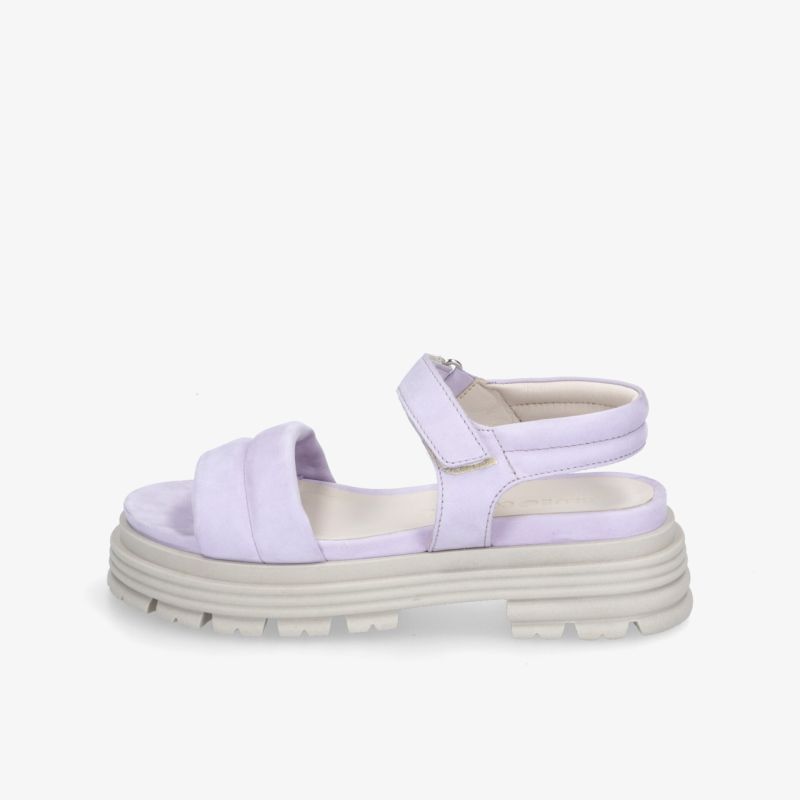 Moderne violette Sandale mit gepolsterten Riemen und robuster Plateau-Sohle für optimalen Komfort und Stil.