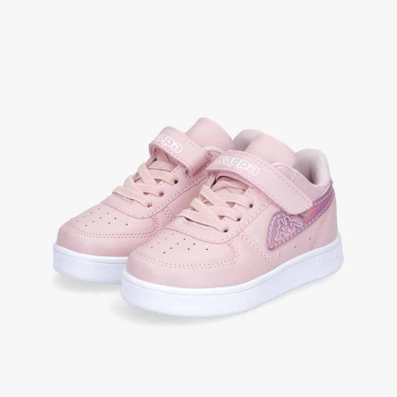Pinkfarbene Sneaker mit Klettverschluss und Glitzerakzent auf der Seite, komfortables Design mit weißer Sohle.