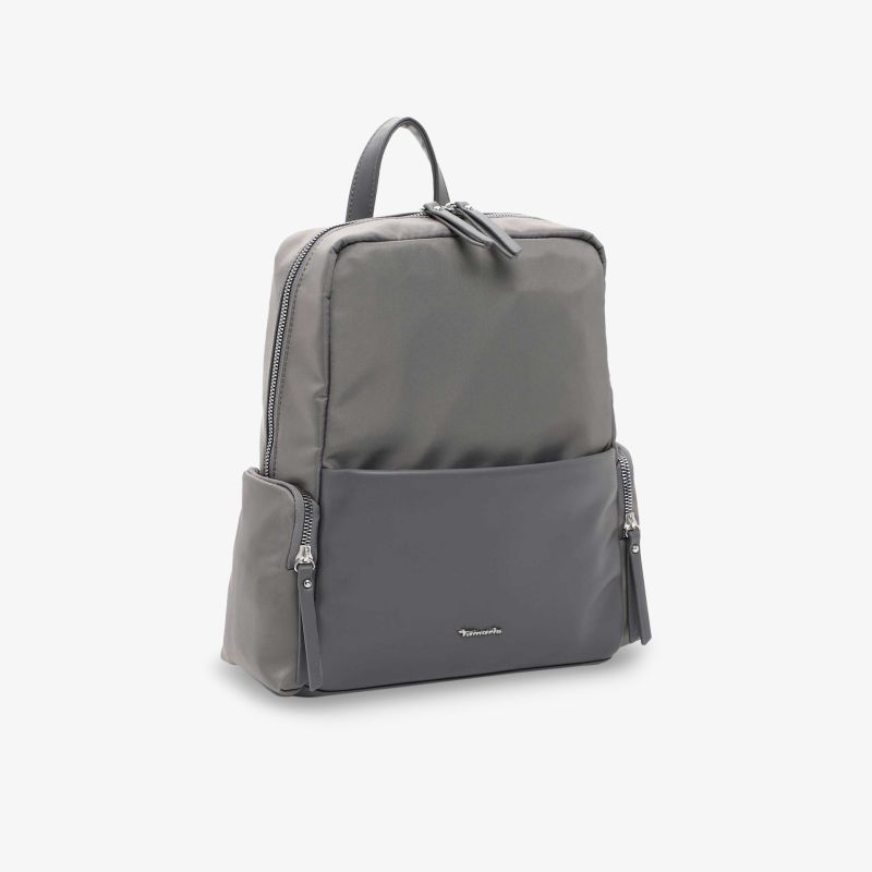 Moderner grauer Rucksack mit mehreren Fächern und ergonomischem Design. Perfekt für Alltag und Reisen.