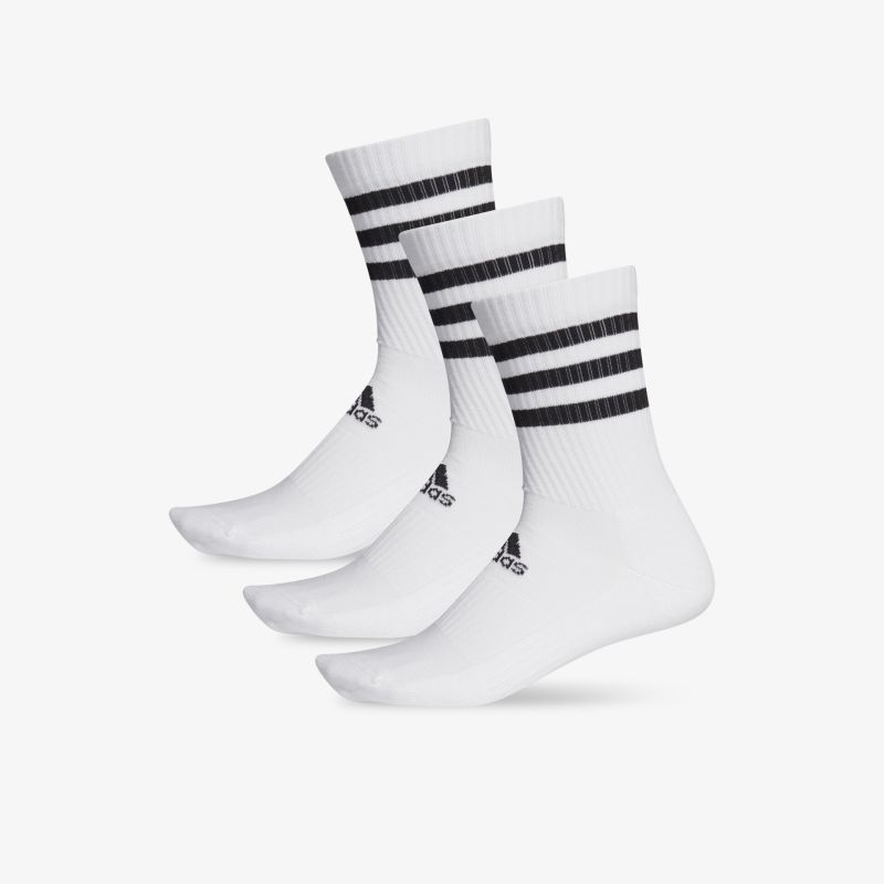 Dreierpack weiße Socken mit stilvollen schwarzen Streifen und Logo für optimalen Komfort und sportlichen Look.