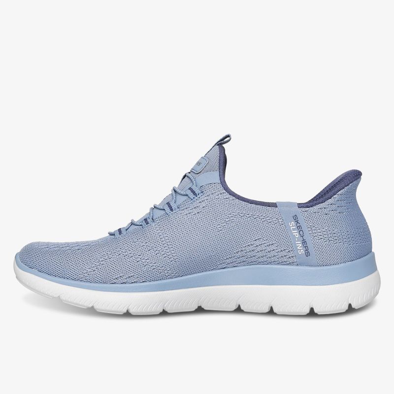 Leichter, atmungsaktiver Sneaker mit flexibler weißer Sohle und modernem Strick-Obermaterial in blaugrau