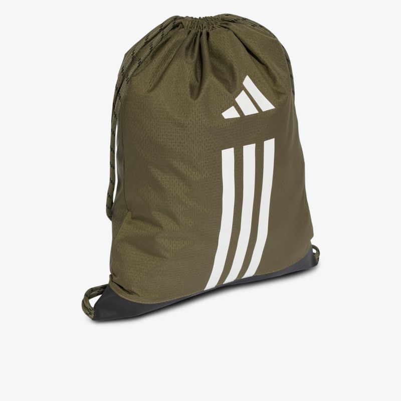 Robuster und leichter Stoffbeutel mit Kordelzug und markantem Adidas-Logo in olivgrün