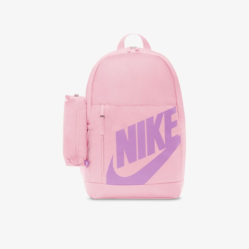 Rosa Nike Rucksack mit auffälligem Logo, ideal für Alltag und Reisen, kompakt und vielseitig einsetzbar.