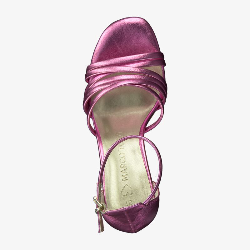 Eleganter pinker Satin-Schuh mit verstellbaren Riemen und stilvollem Absatz, ideal für besondere Anlässe.