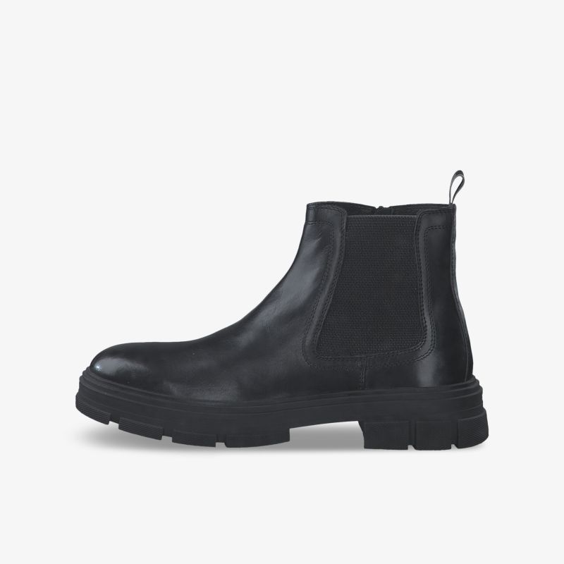 Eleganter schwarzer Chelsea Boot aus Leder mit robuster Sohle und komfortablem Design für vielseitige Anlässe.