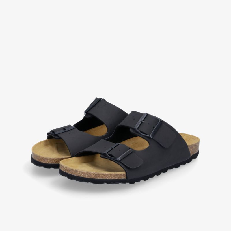 Stilvolle Sandalen in schwarzer Lederoptik mit verstellbaren Schnallen für optimalen Komfort und Halt.