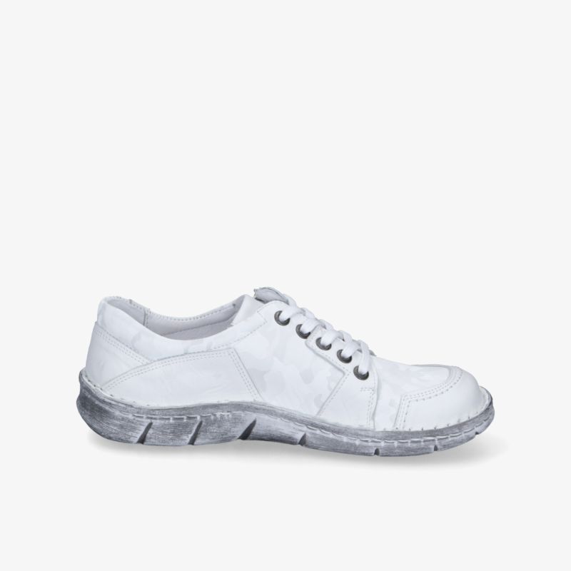 Weißer leichter Sneaker mit flexibler Sohle und bequemem Schnitt in klarer Seitenansicht