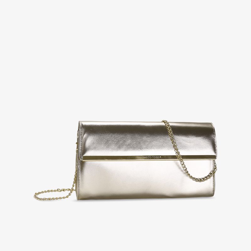Elegante metallische Clutch mit Kettenriemen, perfekt für besondere Anlässe und stilvolle Auftritte.