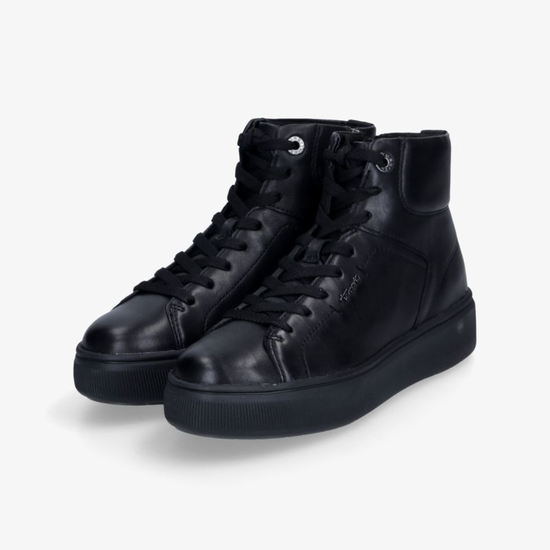 Schwarze Sneaker aus hochwertigem Leder mit Schnürverschluss und bequemer Passform, ideal für den Alltag