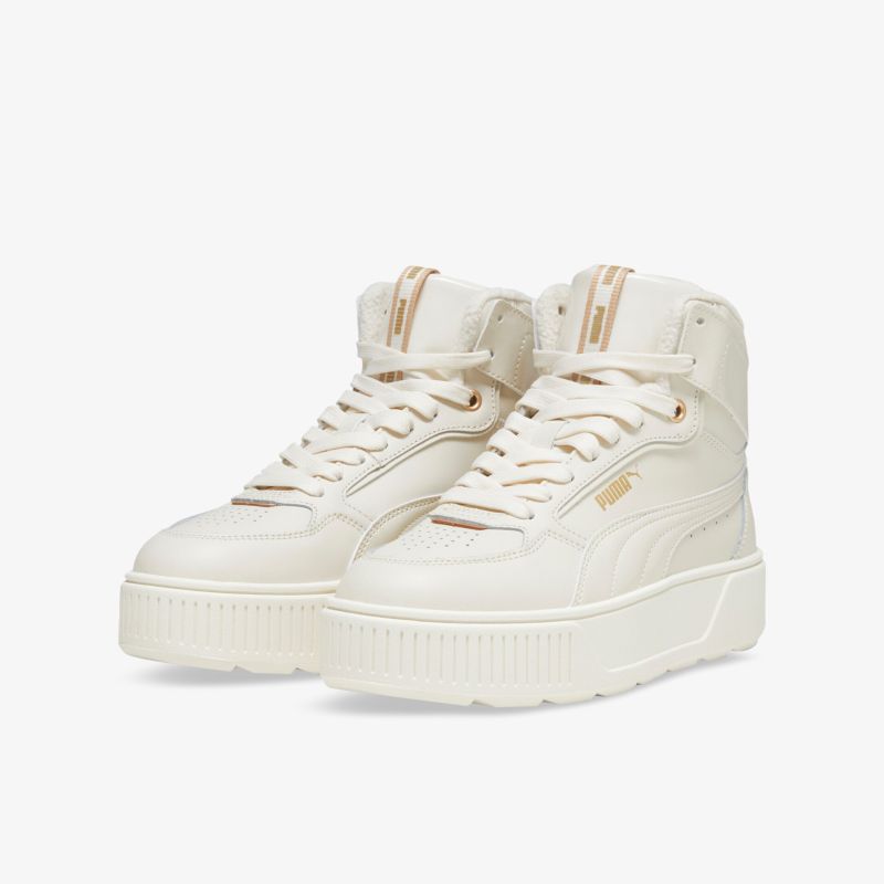 Stylische beige High-Top-Sneaker mit Plateausohle und Schnürung für optimalen Tragekomfort.