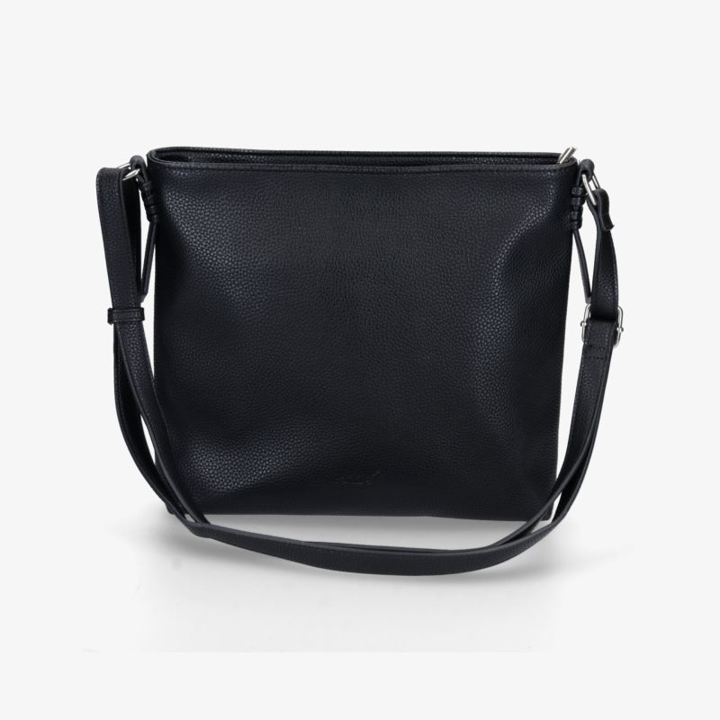 Elegante schwarze Leder-Schultertasche mit geradlinigem Design und verstellbarem Schulterriemen für vielseitige Nutzung