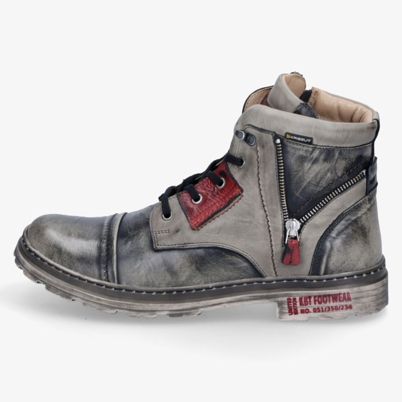 Seitlich gezeigter robuster Stiefel mit hochwertigem Leder, seitlichem Reißverschluss und komfortabler Polsterung
