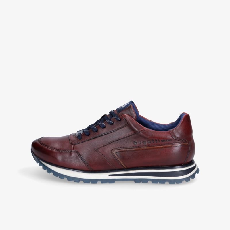 Stilvoller brauner Ledersneaker mit blauer Fütterung und rutschfester Sohle für optimalen Tragekomfort.