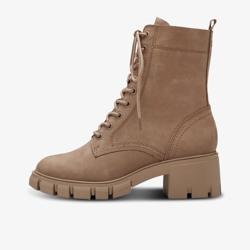 Stilvolle braune Stiefelette mit Schnürung und robustem Absatz für optimalen Komfort und modischen Look.
