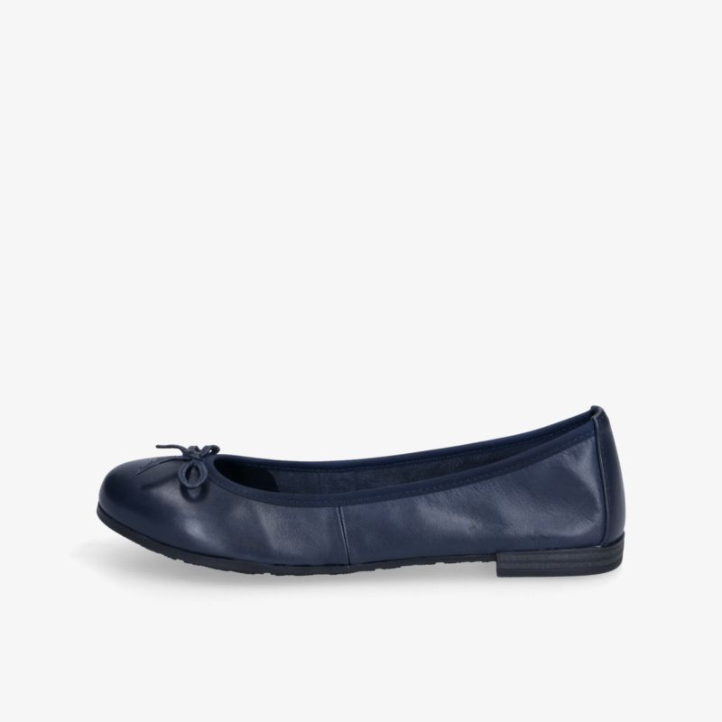 Elegante navyfarbene Ballerinas mit Schleifendetail in klassischer Lederoptik und rutschfester Sohle.