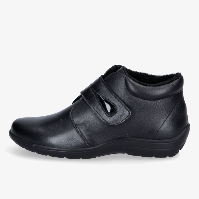 Schwarzer Schuh mit Klettverschluss für optimalen Komfort und sicheren Halt bei allen Gelegenheiten.