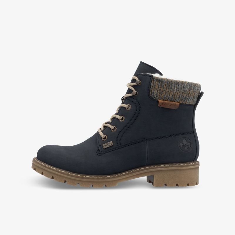 Robuster schwarzer Winterstiefel mit warmem Futter, rutschfester Sohle und stabiler Schnürung seitliche Ansicht